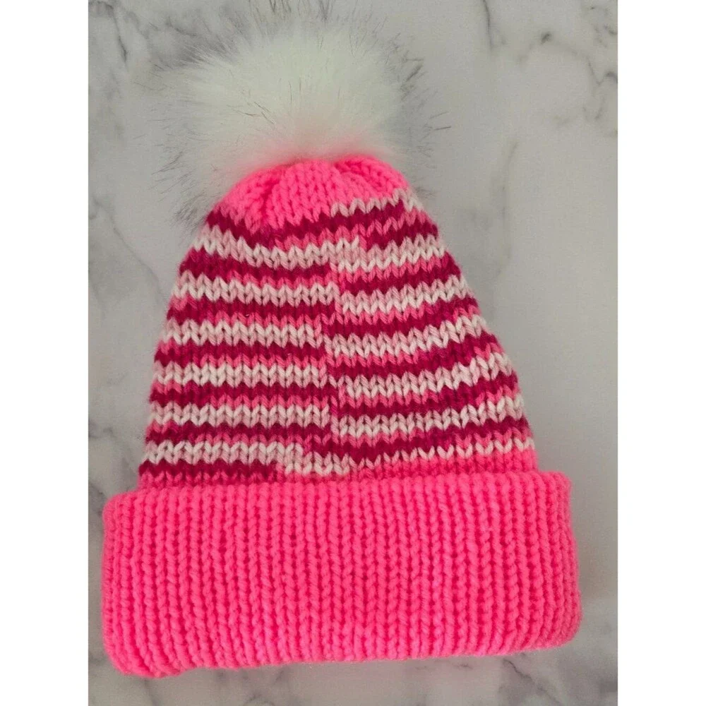 Pink Stripe Knit Beanie: Funky Multicolor Acrylic Hat